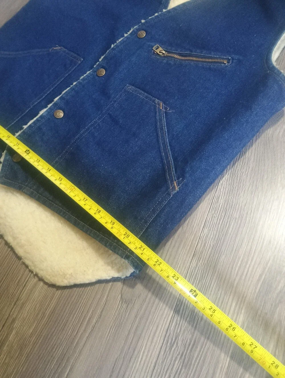 Sherpa Wool-Lined Denim Western Work Vest in Dark Blue